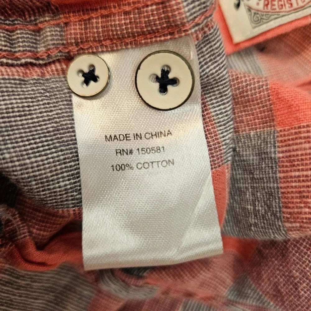 Flag & Anthem Mens XL Salmon Pink Grey Buffalo Plaid Button Down Flannel Shirt